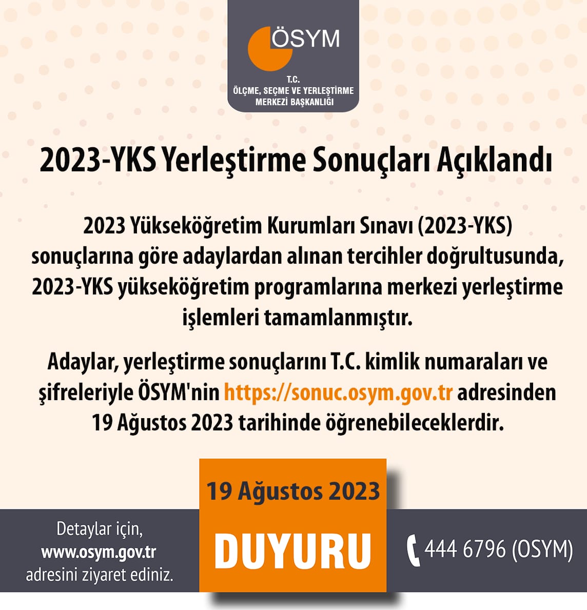 2023- YKS yerleştirme sonuçları açıklandı