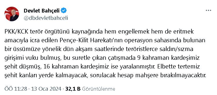 Bahçeli: Terör devleti kurmak isteyenlere müsaade edilmeyecektir