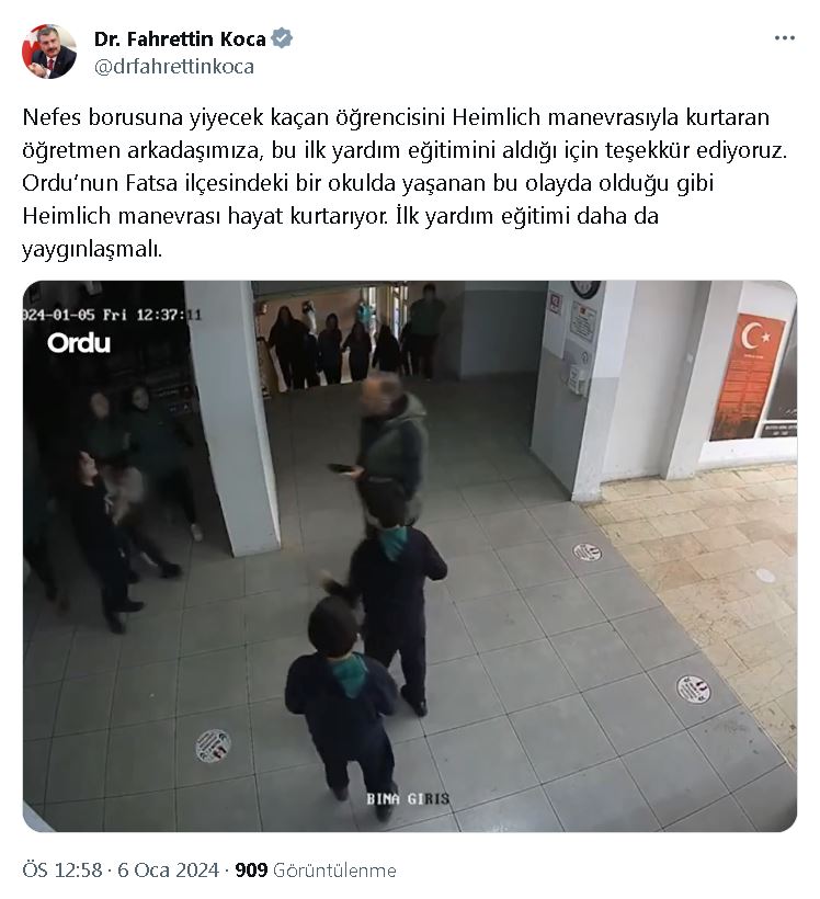 Bakan Koca: Heimlich manevrası hayat kurtarıyor