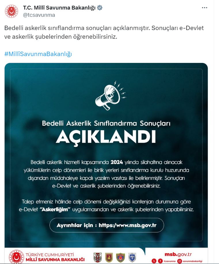 Bedelli askerlik sınıflandırma sonuçları açıklandı