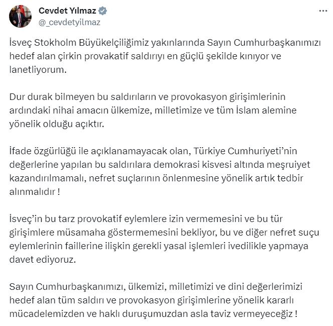 Cumhurbaşkanı Yardımcısı Yılmaz: Sayın Cumhurbaşkanımızı hedef alan saldırıyı lanetliyorum