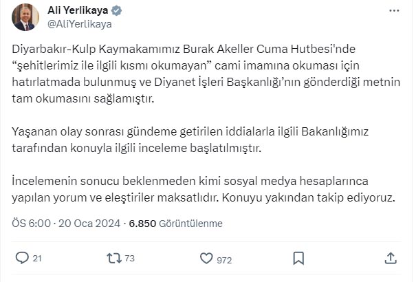 Diyanet, imam ile kaymakam arasındaki hutbe tartışmasına ilişkin müfettiş görevlendirdi (3)