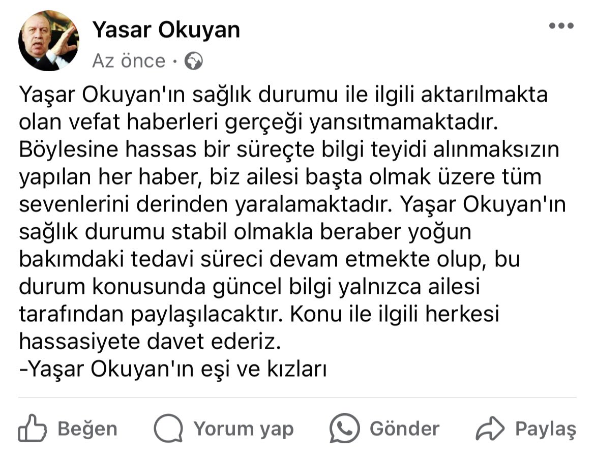 Eski bakan Yaşar Okuyan, entübe edildi